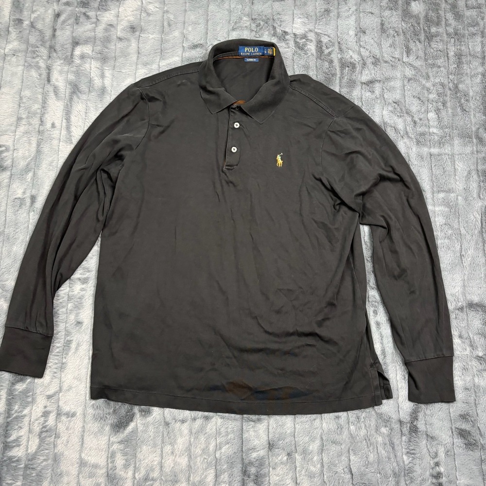 Polo Ralph Lauren Mens Long Sleeve Polo Shirt Black Classic Fit Cotton Large